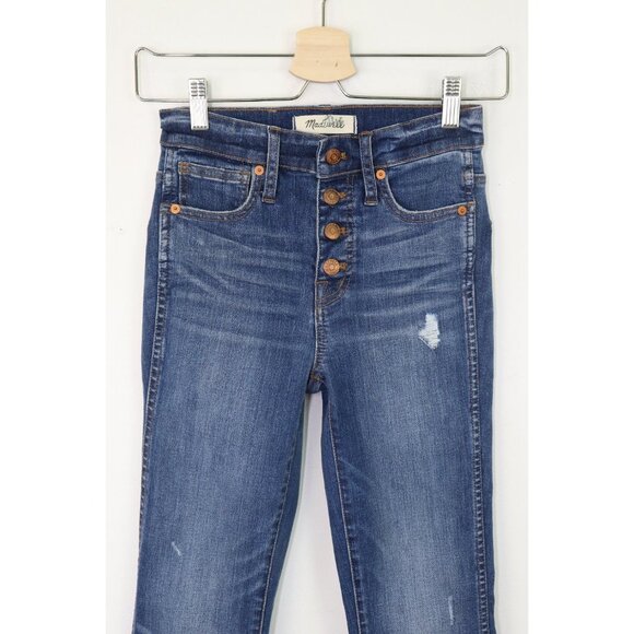 Madewell 10" High-Rise Skinny Jeans Raw Cut Hem Stretch Denim Mid Wash Blue 23 - Picture 7 of 10